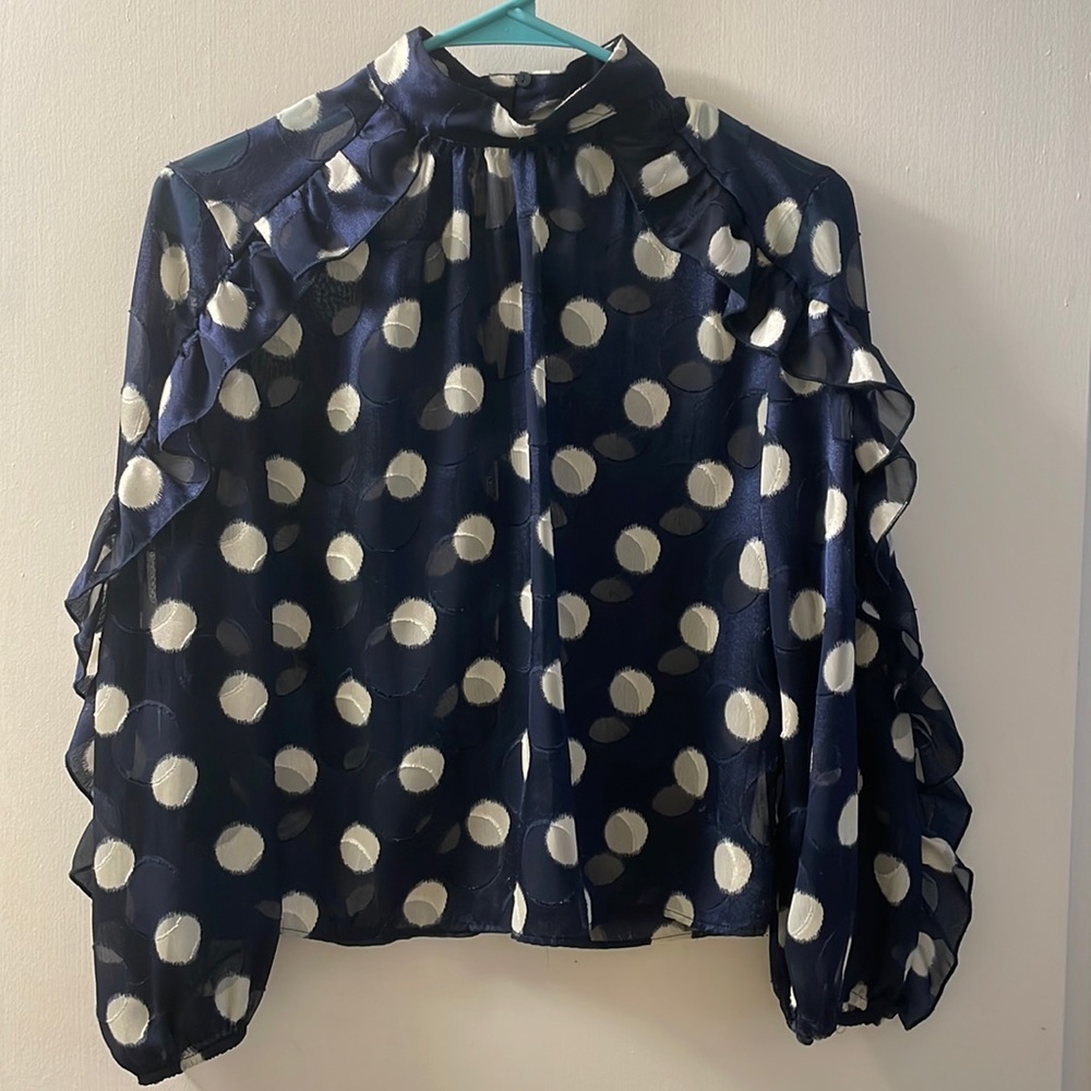 Zara Polka Dot Blue Blouse XS